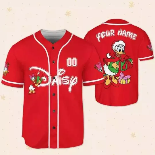 Discover Personalized Daisy Duck Holding Christmas Gift Box 3D Baseball Jersey Shirt