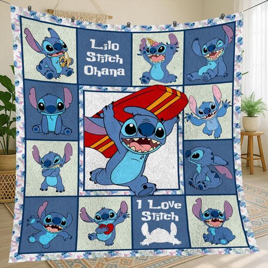 Discover Lilo and Stitch Vintage Fleece Blanket, Christmas Fleece Blanket, Custom Gift