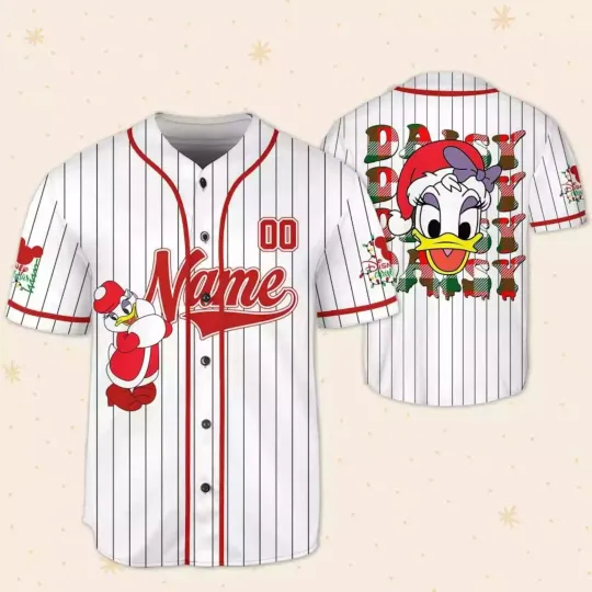 Discover Personalize Christmas Cute Daisy Duck Merry And Bright 3D Baseball Jersey Shirt