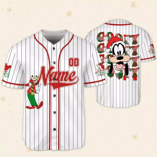 Discover Personalize Christmas Goofy Dog Santa Hat Merry And 3D Baseball Jersey Shirt