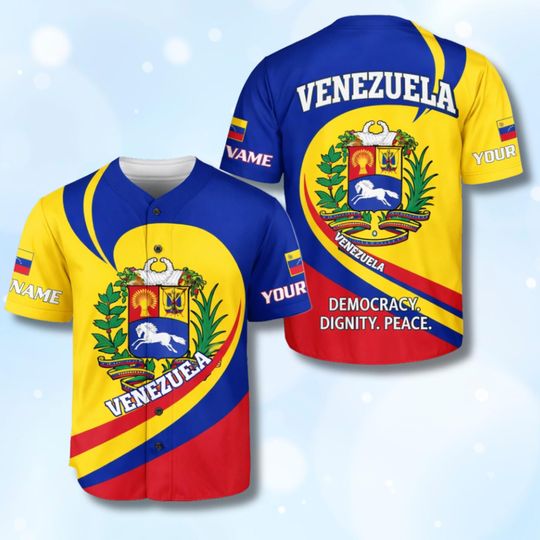 Discover Personalized Venezuela Baseball Jersey, Custom Name Shirt, Flag Colors Button Up, Patriotic Fanwear, Independence Day Gift for Men Women
