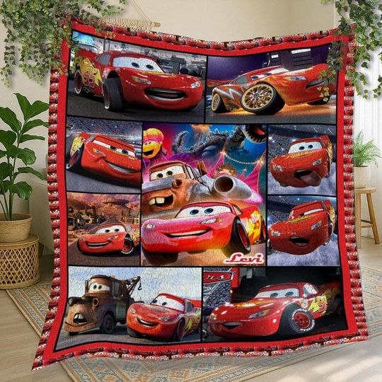 Discover Lightning McQueen Vintage Personalized Fleece Blanket, Lightning McQueen Christmas Fleece Blanket, Personalized Fleece Blanket