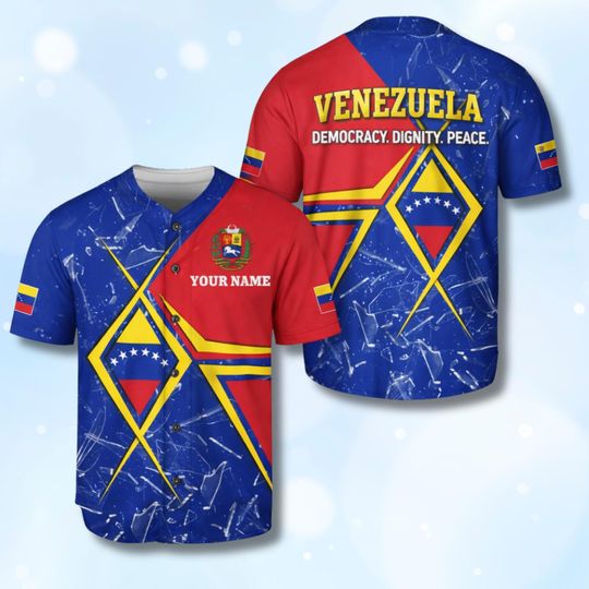 Discover Personalized Venezuela Baseball Jersey, Custom Name Shirt, Flag Colors Button Up, Patriotic Fanwear, Independence Day Gift for Men Women