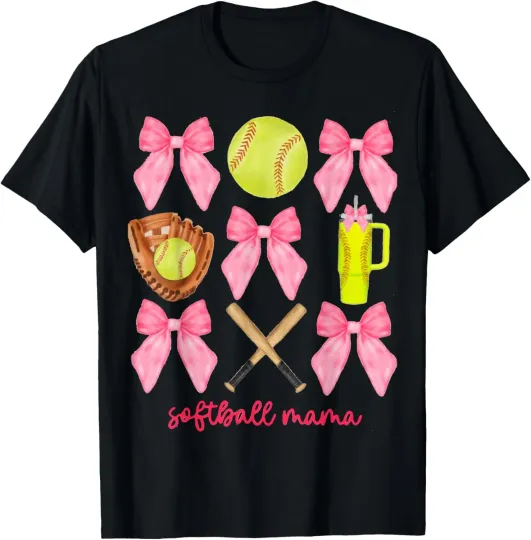 Discover Softball mama Softball Coquette Bow T-Shirt