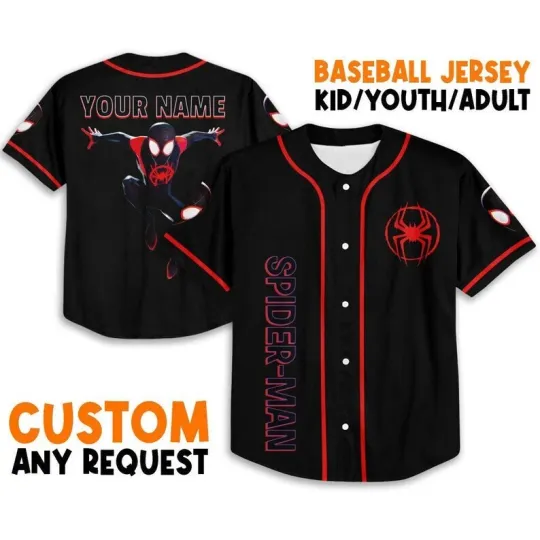 Discover Personalize Spider Man Across the Spider Verse Black 3D Baseball Jersey Shirt