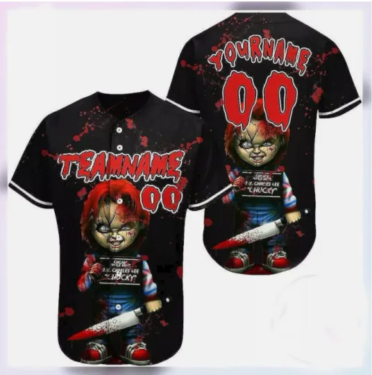 Personalized Horror Chucky Doll Bloody Knife Child's 3D Baseball Jersey Shirt