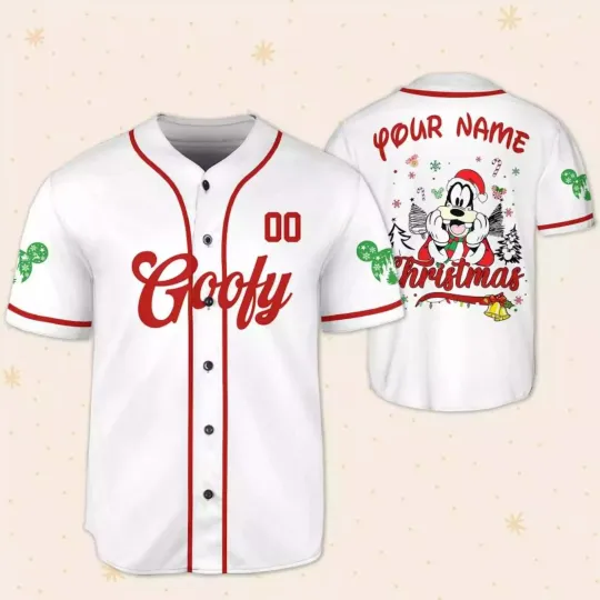 Discover Personalize Cute Goofy Dog Merry Christmas Winter 3D Baseball Jersey Shirt