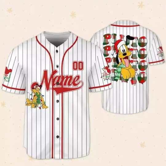 Discover Personalize Funny Pluto Dog Christmas Merry And Bright 3D Baseball Jersey Shirt