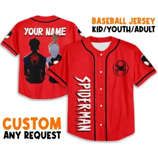 Discover Personalize spider man across the spider verse couple 3D Baseball Jersey Shirt