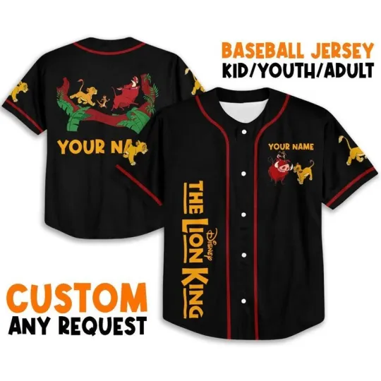 Discover Personalize The Lion King Baby Simba Timon Pumbaa Black 3D Baseball Jersey Shirt