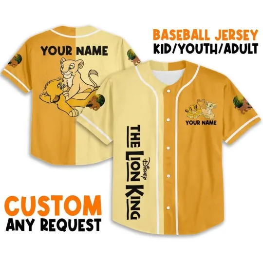 Discover Personalize The Lion King Couple Baby Simba Nala Half 3D Baseball Jersey Shirt