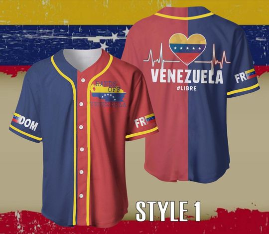 Discover Venezuela Baseball Jersey Shirt, Hands Off Venezuela Design, Venezuela Libre Heart Flag, Patriotic Sports Jersey Gift