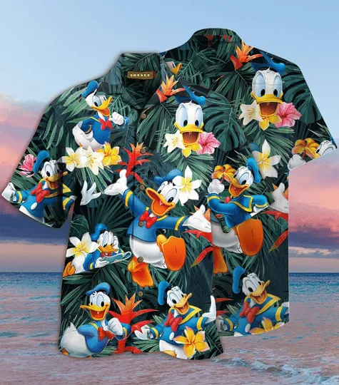 Discover Donald Duck With Happy Faces Tropical Hawaiian Shirt, Gift for Fan