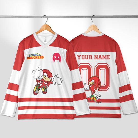Discover Personalized Knuckles Hockey Jersey, Custom Sonic the Hedgehog Shirt, Red Echidna Hockey Outfit