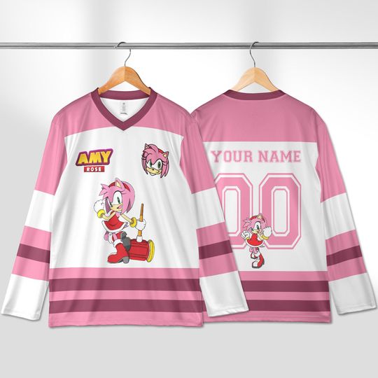 Personalized Amy Rose Hockey Jersey, Custom Sonic the Hedgehog Character Shirt