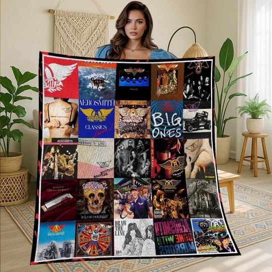 Discover Aerosmith Vintage Personalized Fleece Blanket for Home & Living, Christmas Gift