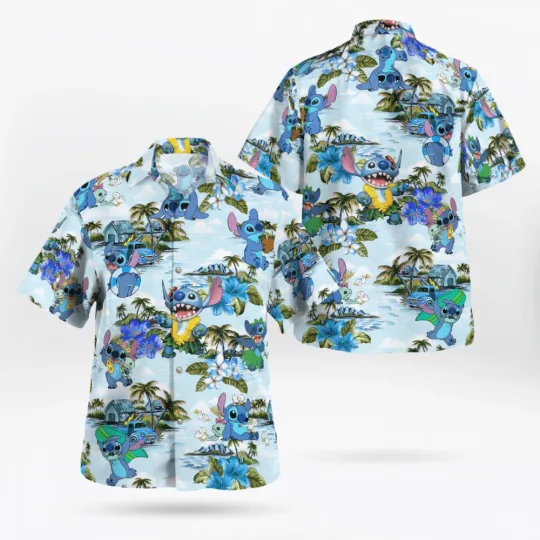 Discover Stitch Aloha Tropical Summer Vibes Palm Tree Beach Hawaiian Shirt, Gift for Fan