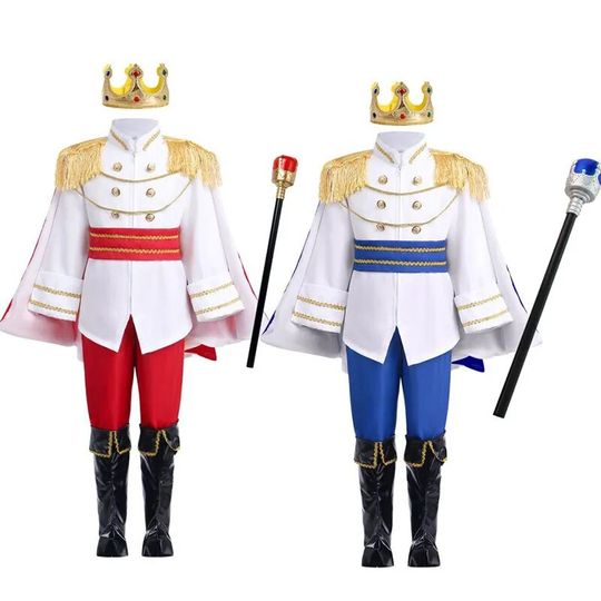 Discover 7 Pieces Boys King Carnival Costume Medieval Royal Prince Full Set Outfits for Kids Halloween Birthday Party Fancy Dress Up