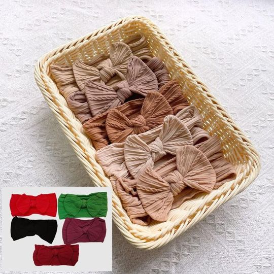 Discover Cute Knitted Baby Headband Five Piece Set With Bow Nylon Stretch Headwrap For Newborn Girl Boy Elastic Hair Bands Birthday Gifts