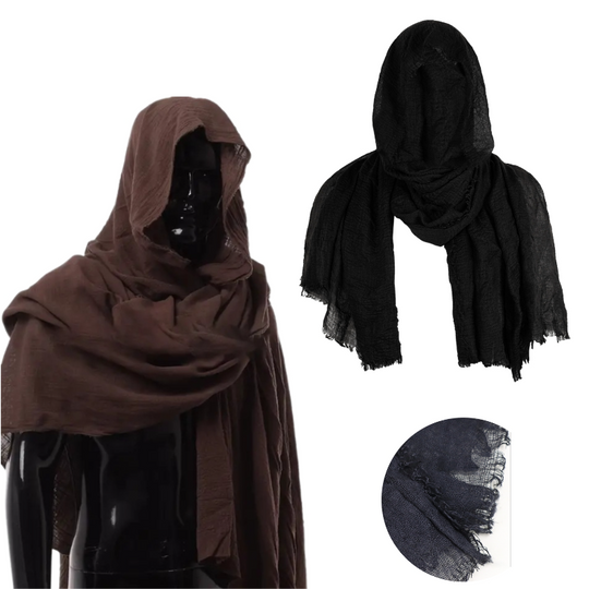 Discover Men Medieval Black Hooded Scarf Cloak Renaissance Multi Functional As Cape Shawl Hat for Halloween Viking Pirate Cosplay Costume