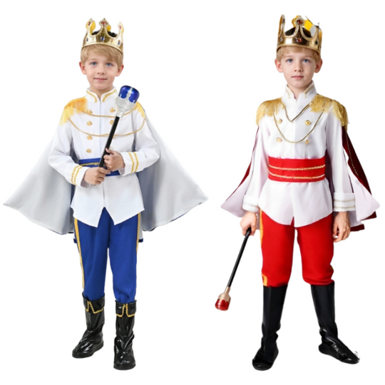 Discover Medieval Red Blue King Prince Cosplay Costume for Boys Halloween Royal 7 Piece Set with Crown Scepter Cape Performance Party