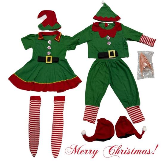 Discover Sweet Lovely Green Elf Cosplay Costume for Boy Girl 2025 New Christmas Family Party Outfit Xmas Fancy Clothes Set Birthday Gift