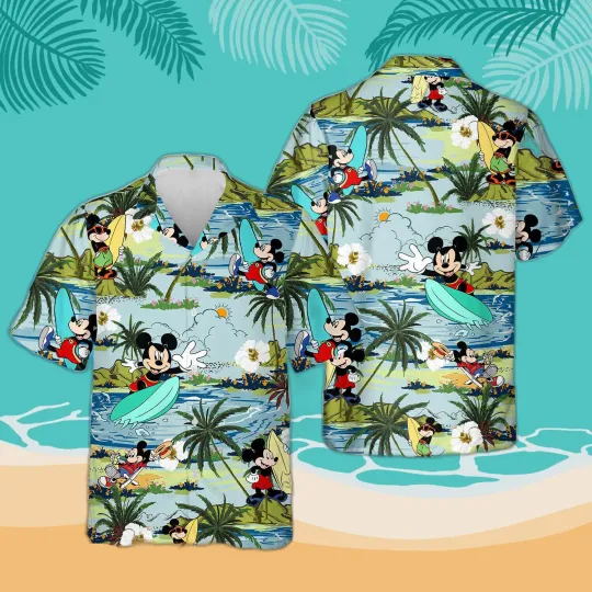 Discover Mickey Surfing Tropical Palm Tree Summer Is Coming Hawaiian Shirt, Gift for Fan