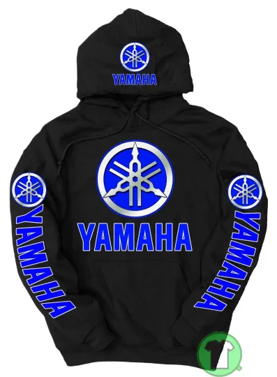 Discover YAMAHA Blue Logo Black 3D Hooded Pullover Unisex Motorcycle Hoodie