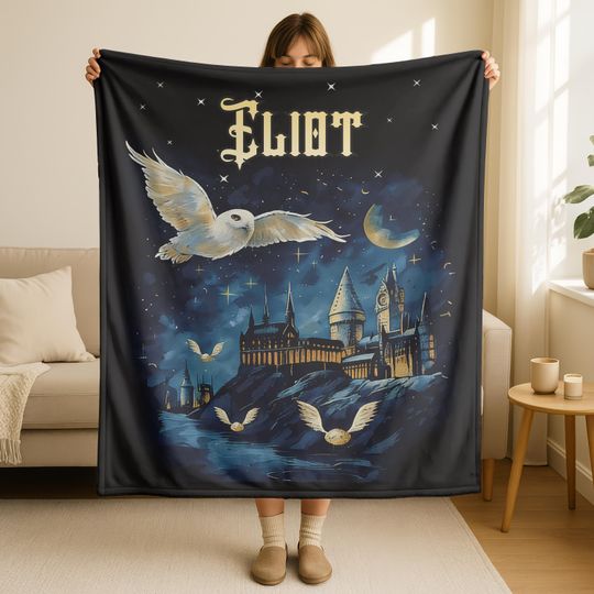Discover Custom Wizard Blanket with Name,Personalized Magic School Blanket,Starry Night Blanket,Magic Wizard Throw,Fantasy Throw Gift,Best Fan Gift