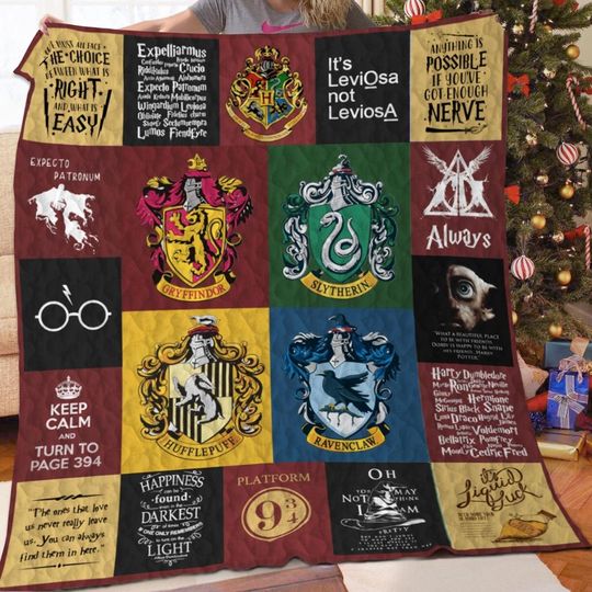 Discover Harry Potter Quilt Blanket, Hogwarts Wizard Quilt Blanket, Hogwarts Bedding Blanket, Cozy Bedding Blanket, Home Decor Gift.