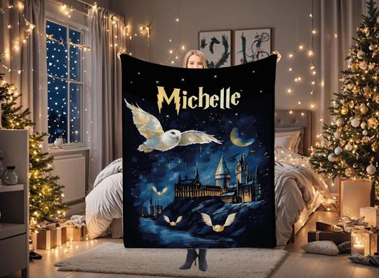 Discover Wizard Blanket with Name, Custom Christmas Gift, Starry Night Blanket,  Magic Wizard Throw,  Best Fan Gift, Magic School, Fantasy Throw Gift