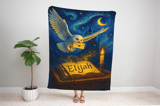 Discover Custom Name Owl Blanket | Personalized Wizard Castle Throw, Fantasy Reading Gift for Kids or Book Lovers, Magic Room Decor for Boy and Girls