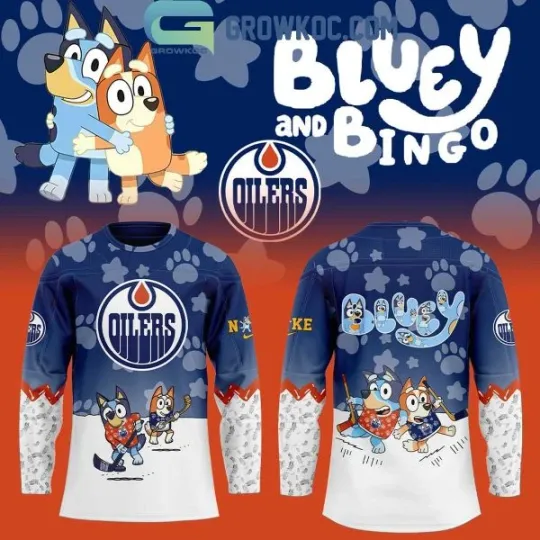 Discover Edmonton Oilers BlueyDad and Bingo Men's Hockey Jersey 2025