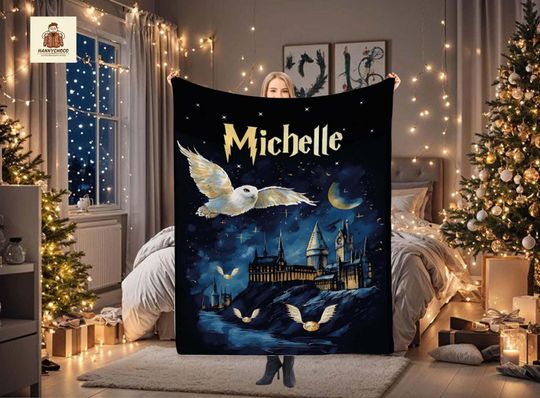 Discover Wizard Blanket with Name, Custom Starry Night Magic Throw Blanket, Fantasy Wizard Gift, Christmas Gift for Fans