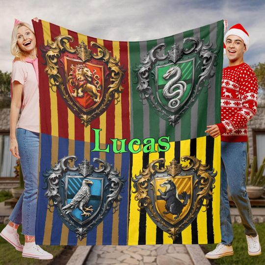 Discover Wizard Four House Teams Blanket Gift, Custom Magic Houses Blankets Birthday Christmas Gift