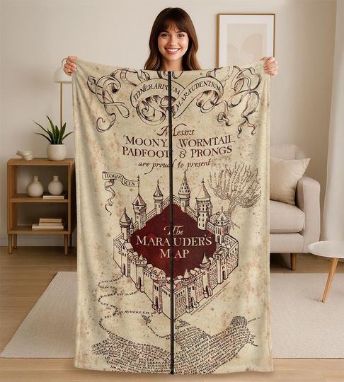 Discover Harry Potter Folded Map Line Art Officially Licensed SilkyTouch Blanket 36x58 Inches