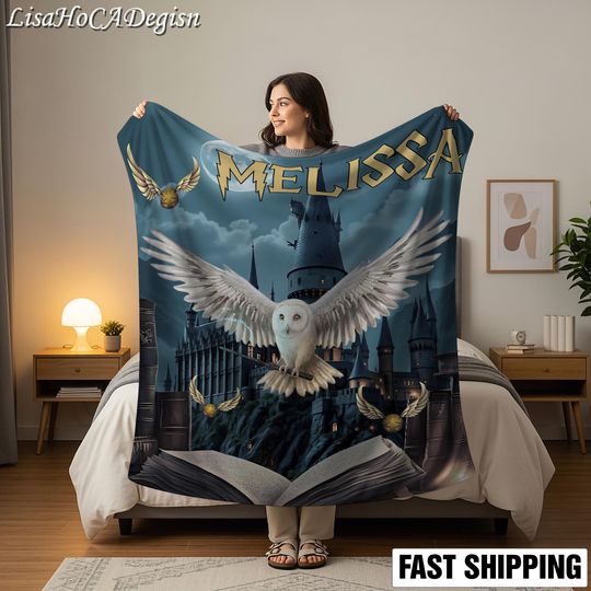 Discover Personalized Wizard School Blanket, Magic Spell Book Throw, Cozy Sorcerer Gift, Custom Name Witch Wizard Blanket for Kids Adults