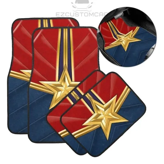 Discover Captain Marvel Avengers Car Floor Mats Front and Back | Fan Gift Vehicle Decor