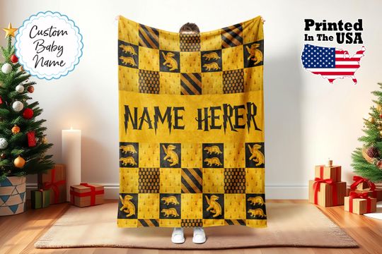 Personalized Magic School Fleece Blanket, Custom Wizard Baby Blanket, Birthday Gift, Custom Movie Name Monogram Blanket