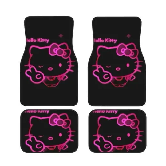 Discover Hello Pink Cat Car Floor Mat with Hello Kit Decoration Front and Back