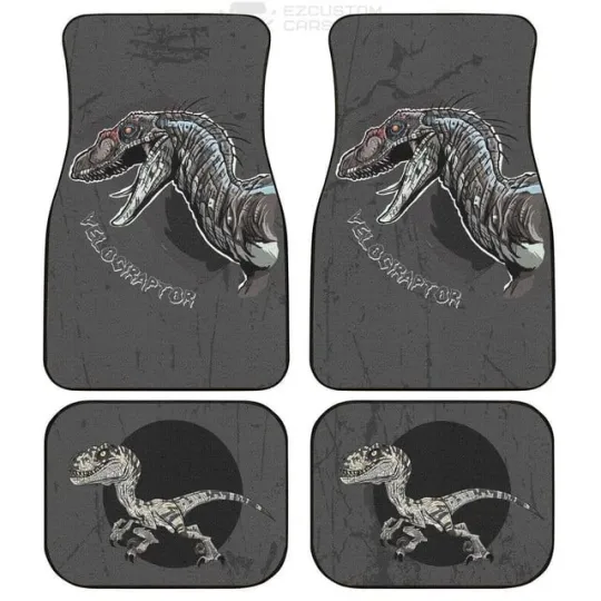 Velociraptor Car Floor Mats Front and Back Custom Dinosaur Vehicle Floor Rug Car Accessories