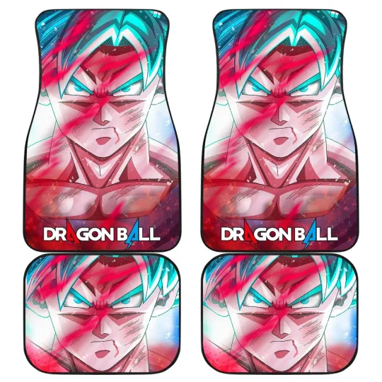Dragon Ball Goku Portrait Car Floor Mats Front and Back Blue Hair Red Blood Design