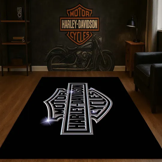 Harley Motorcycle Room Rug, Biker Home Decor, Cycle Floor Mat