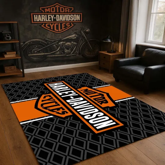 Discover American Motorcycle Rug, Biker Floor Mat, Rider Room Decor, Motorcycle-themed Floor Accent