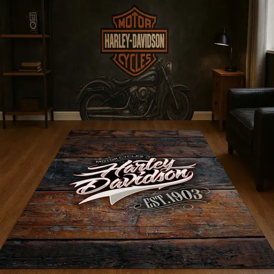 Discover Motorcycle Themed Rug, Bike Floor Mat, Custom Decor for Motorcycle Enthusiasts