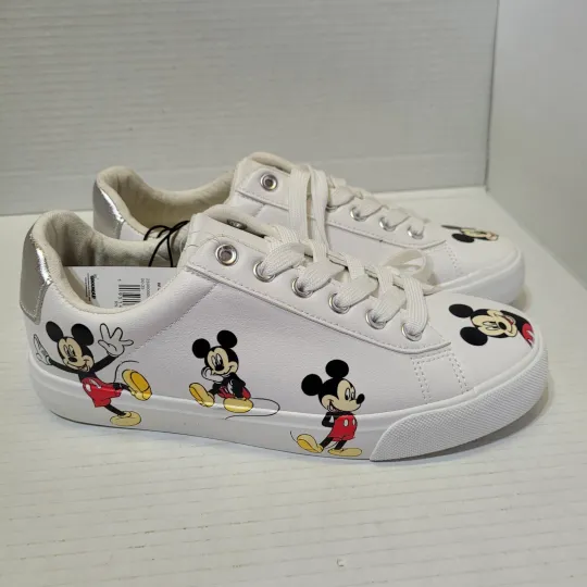 Discover Women's White Low Top Sneakers with Mickey Mouse Design