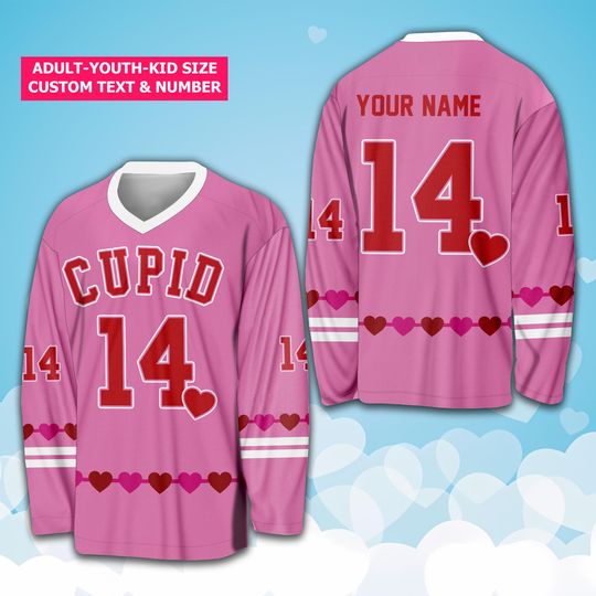Discover Personalized Name Valentine's Day Hockey Jersey, Custom Your Name Cupid Heart Matching Outfit