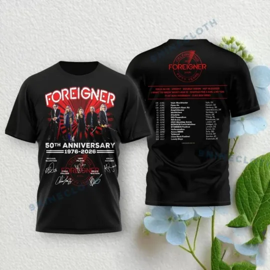 Discover Foreigner 50th Anniversary Tour T Shirt 1976–2026 3D T-Shirt