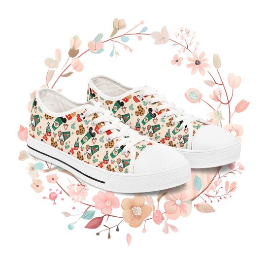 Discover Christmas Disney Snacks Women's Low Top Sneakers, Festive and Cute Holiday Shoes for Women