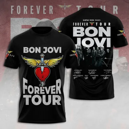 Discover Bon Jovi Forever Tour 2026 3D T-Shirt, Gift For Fans